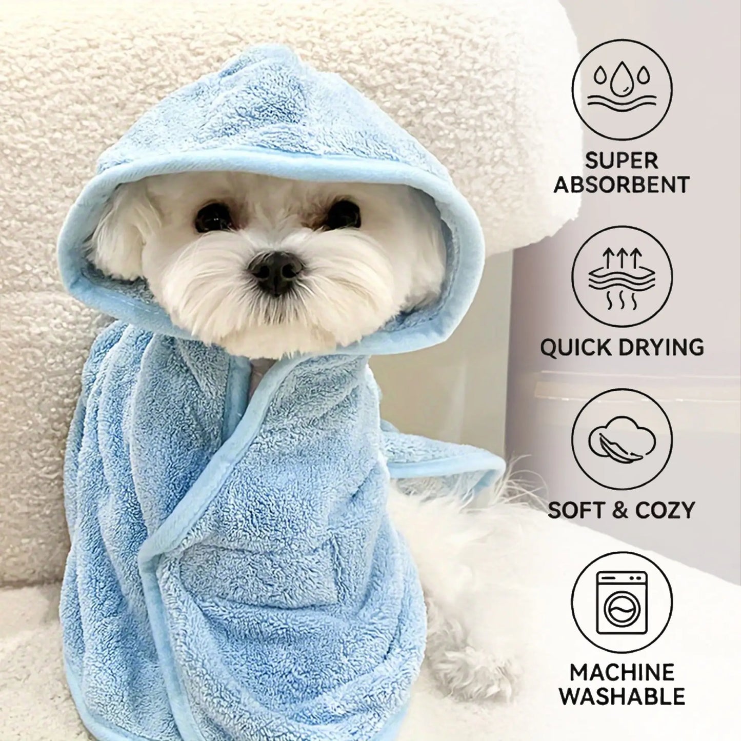Super Absorbent and Cute Pet Bathrobes for Small Dogs and Cats - Quick-Drying, Soft, Comfortable for All Seasons, Absorbent Bath Towels for Cats and Dogs, Quick-Drying Bathrobes with Secure Closure