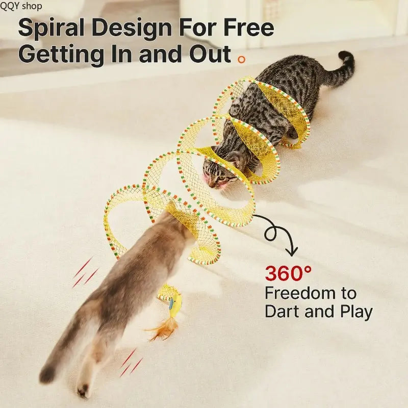 【Summervibes】Spiral Tunnel Cat Toy, Collapsible Spring Cat Tunnel with Feather & Bell, 20 Inch Foldable Indoor Kitten Self Play Toy, Interactive Stimulating Pet Accessory, Durable Fun Play Tunnel for Indoor Cats & Small Pets