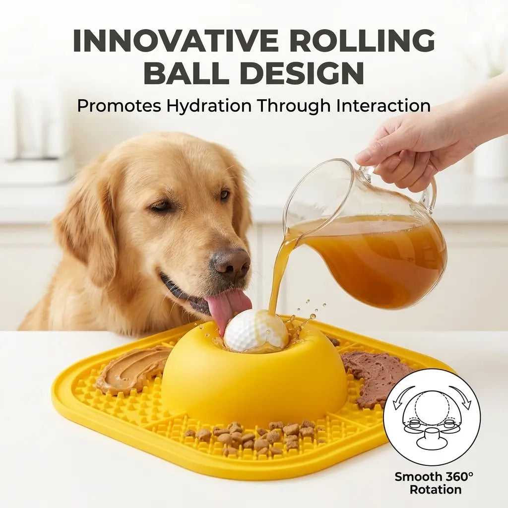 Slow Feeding Enrichment Bowl with Licking Mat & Rolling Ball, Strong Suction Base, Ideal for Bone Broth & Yogurt Feeding, Relieves Anxiety and Boosts Mental Enrichment for Dogs