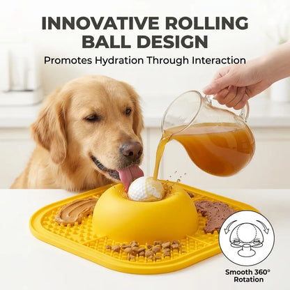 Slow Feeding Enrichment Bowl with Licking Mat & Rolling Ball, Strong Suction Base, Ideal for Bone Broth & Yogurt Feeding, Relieves Anxiety and Boosts Mental Enrichment for Dogs