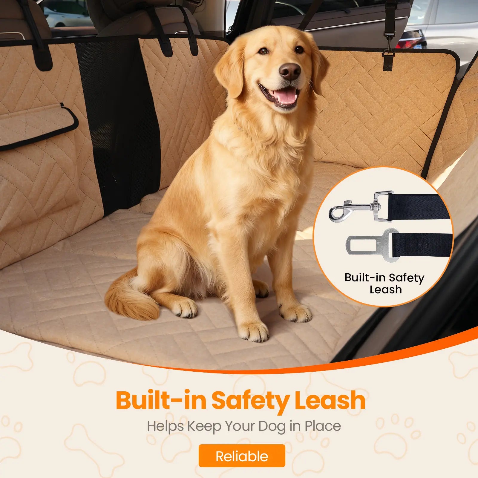 【Tiktokshopstockup】 VALUXE Dog Car Seat Cover for Large Dogs, Full-Cover Waterproof Back Seat Protector, Foldable, Beige/Black Summervibes Petlovers