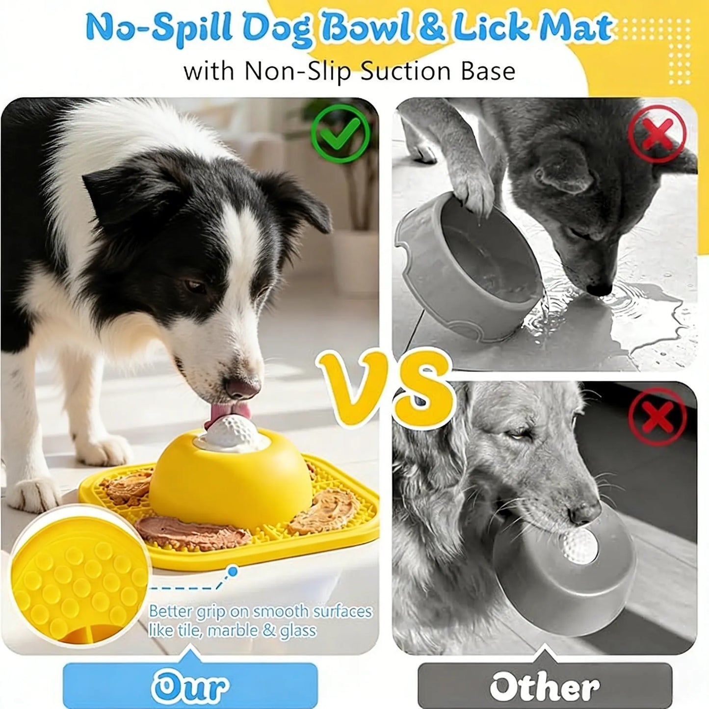 Slow Feeding Enrichment Bowl with Licking Mat & Rolling Ball, Strong Suction Base, Ideal for Bone Broth & Yogurt Feeding, Relieves Anxiety and Boosts Mental Enrichment for Dogs